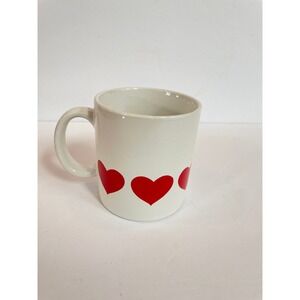 Vintage Japan White Ceramic Coffee Mug Red Hearts